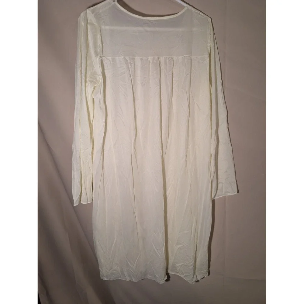 Vintage Ivory Long Sleeve Nightgown Lace Embroidered Floral Trim Sheer Nylon - Picture 4 of 4